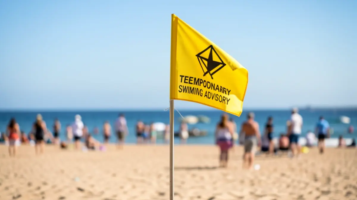 Bandera amarilla en una playa de Andalucía indicando recomendación temporal de no baño.