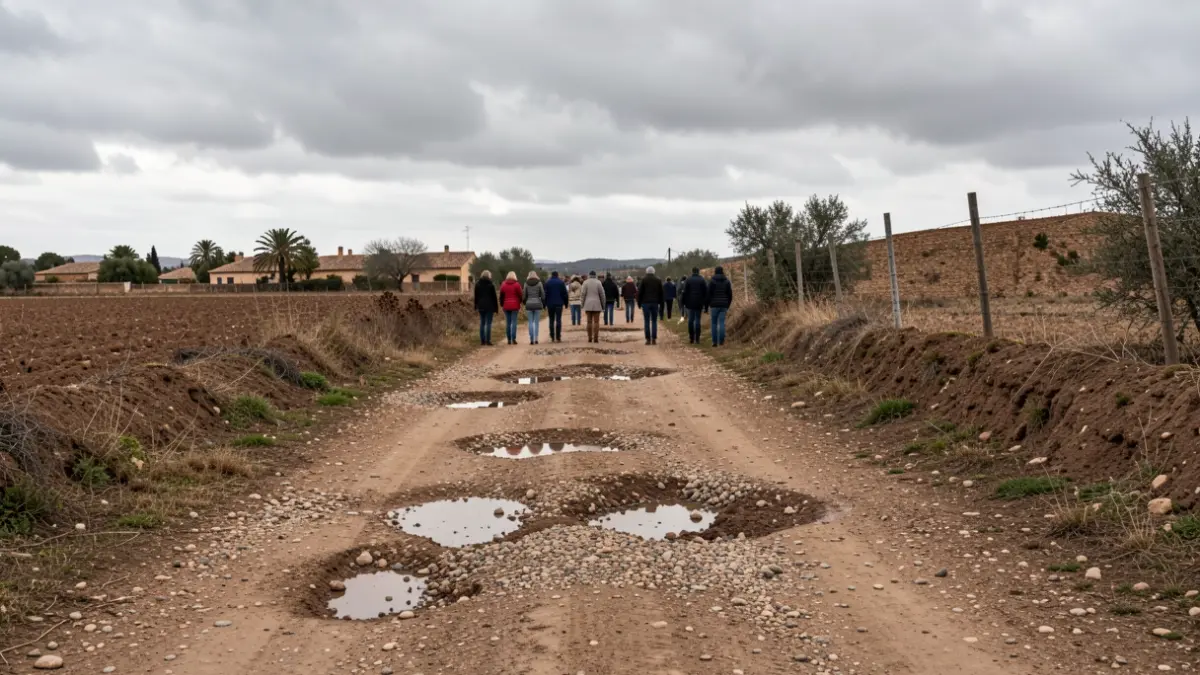 Camino rural dañado por la lluvia en Andújar.