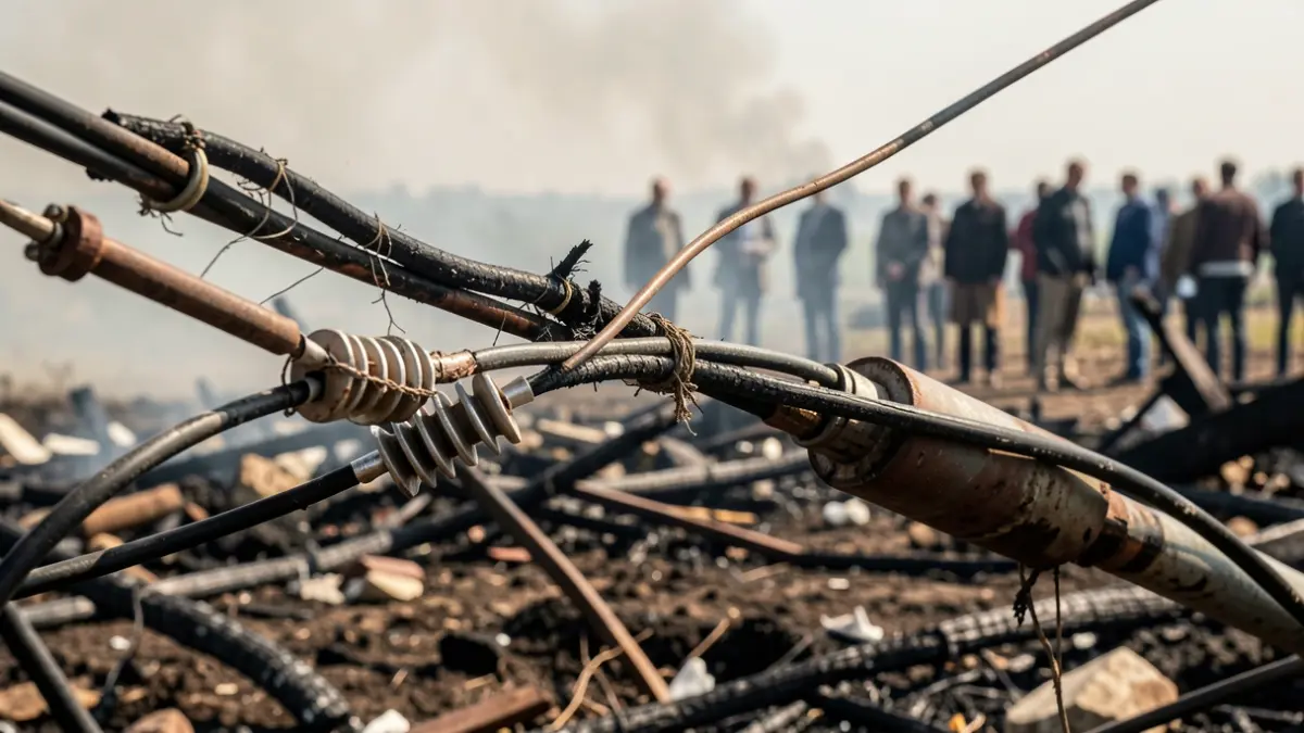 Infraestructura eléctrica dañada tras un incendio forestal en Almería.