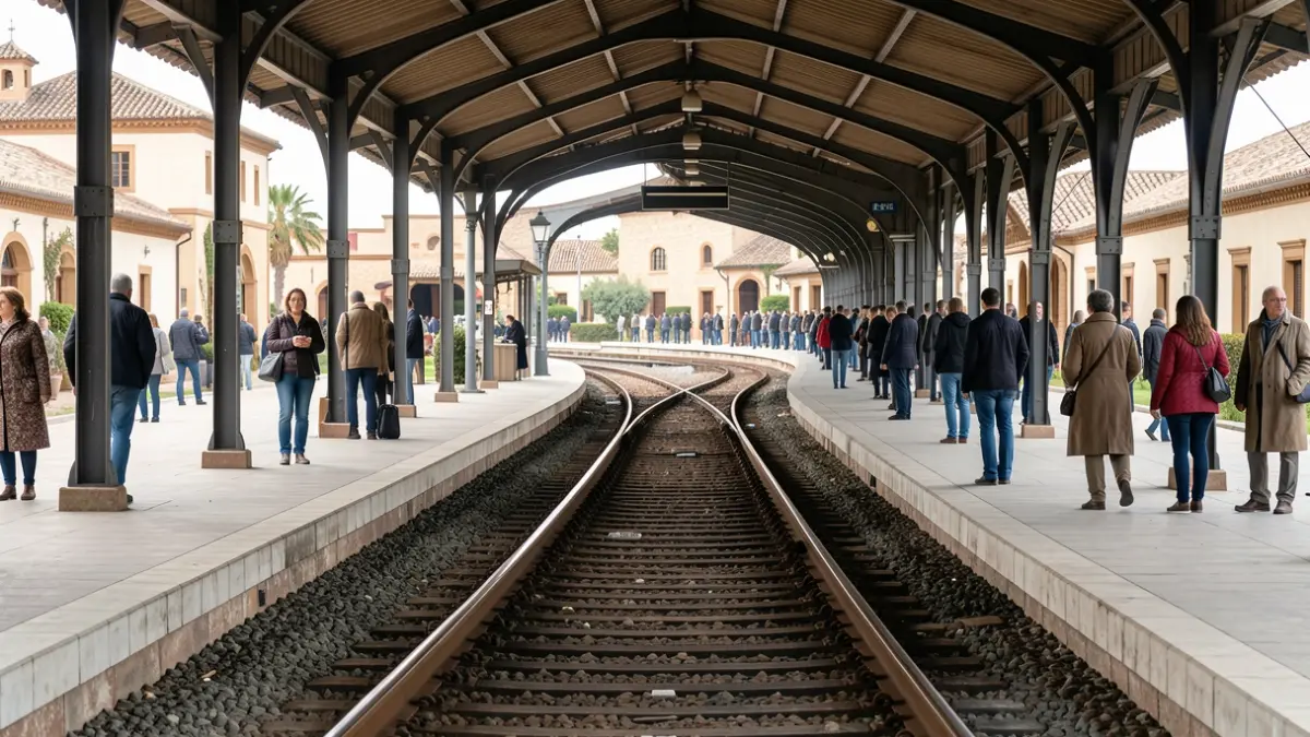 Generic image of an empty train station with tracks.