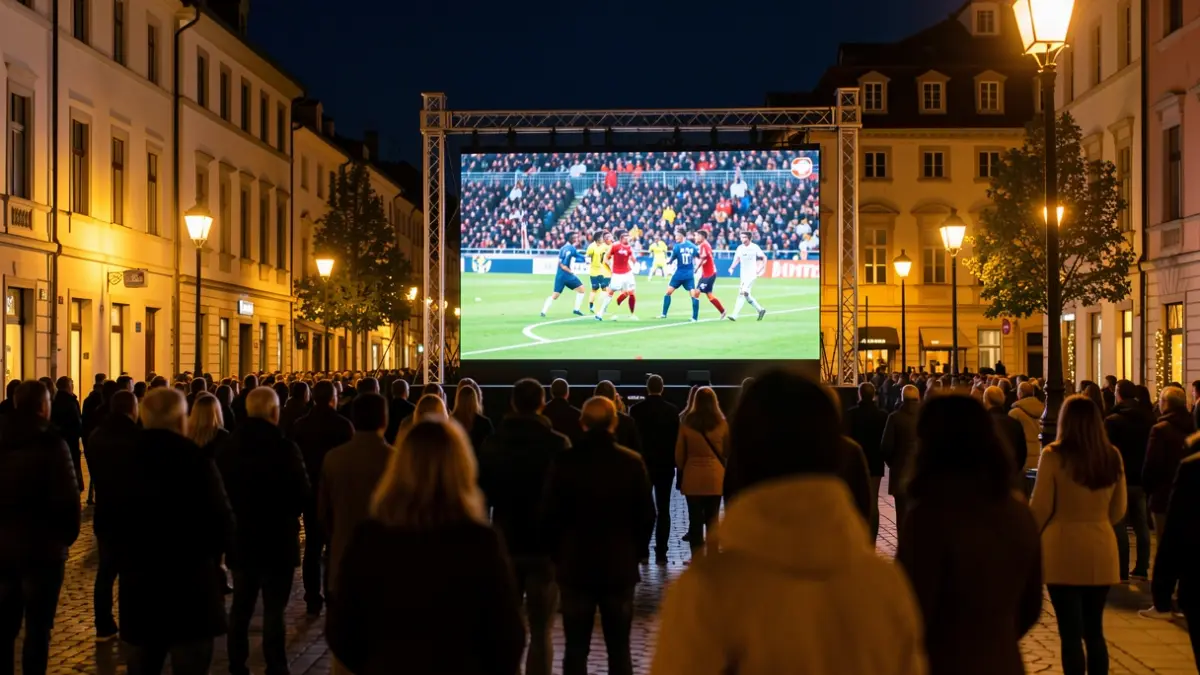 Imagen genérica de una pantalla gigante en una plaza para ver un partido de fútbol.