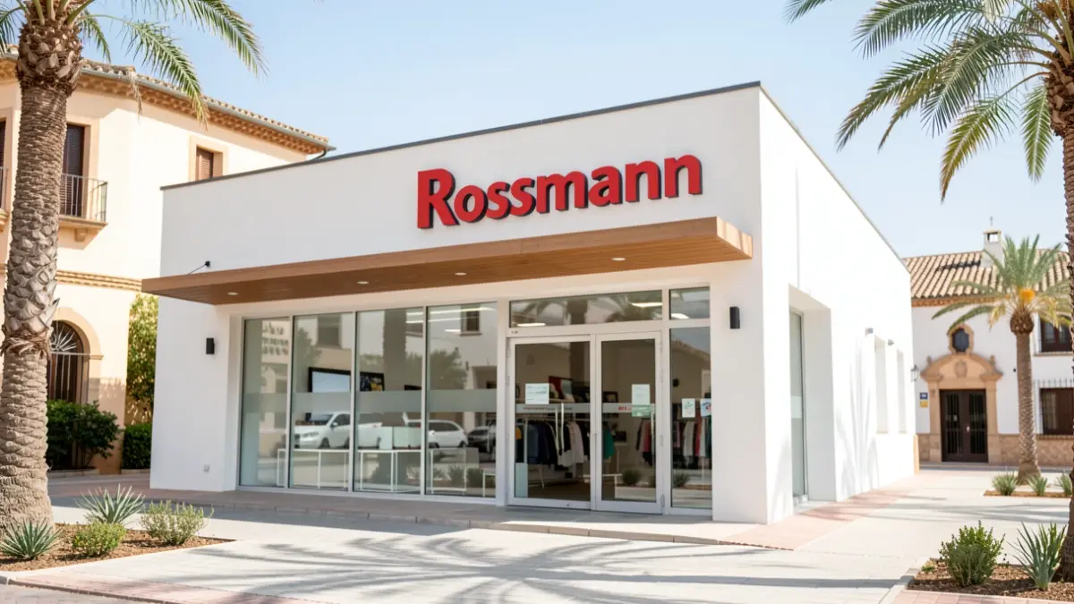 Facade of the new Rossmann store in Victoria Park, Jaén.
