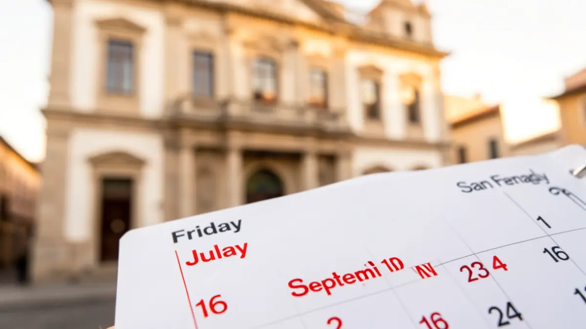Calendario con los festivos locales de San Fernando para 2027 marcados en viernes.