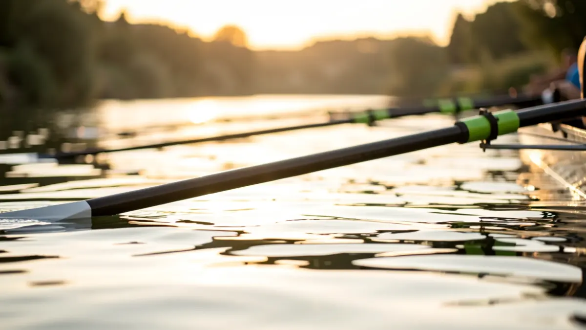 Generic image of a rowing oar on water during a sports competition.