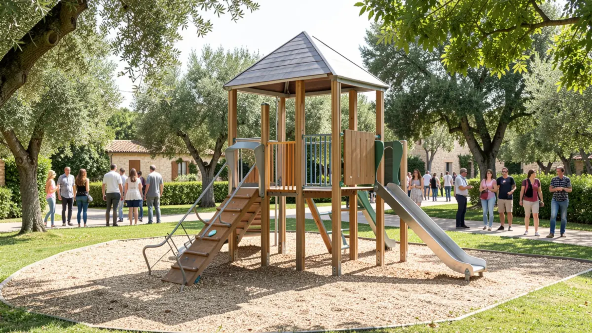 Image of a modern children's playground in an urban setting in Seville.