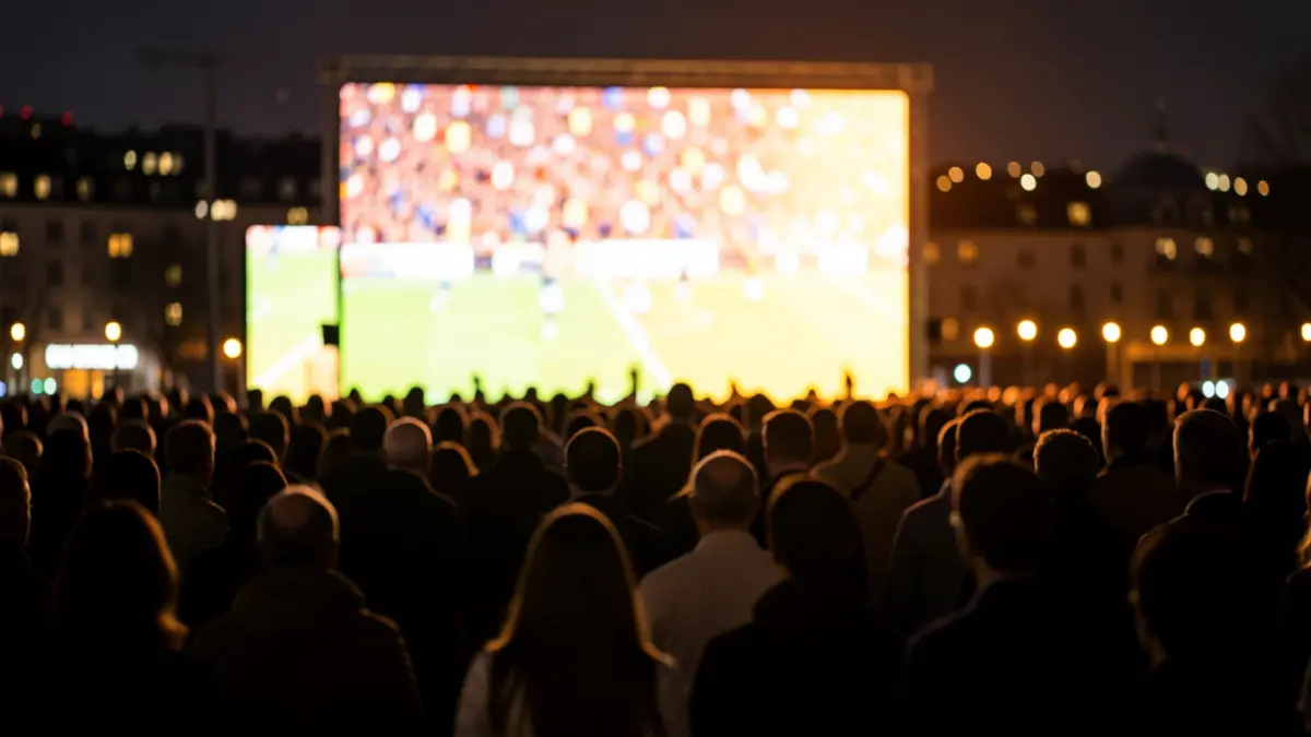 Imagen genérica de una multitud viendo un partido de fútbol en una pantalla gigante.