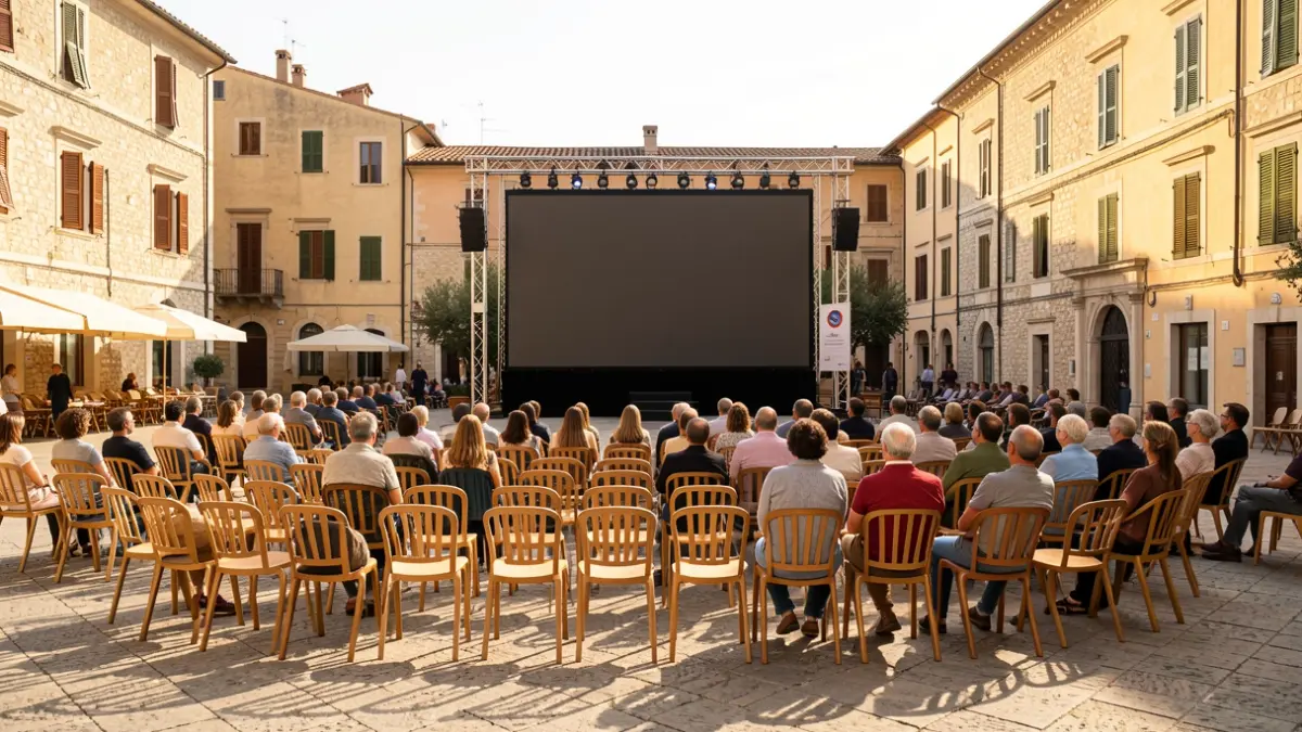 Generic image of a large public screen set up in a town square for a sporting event.