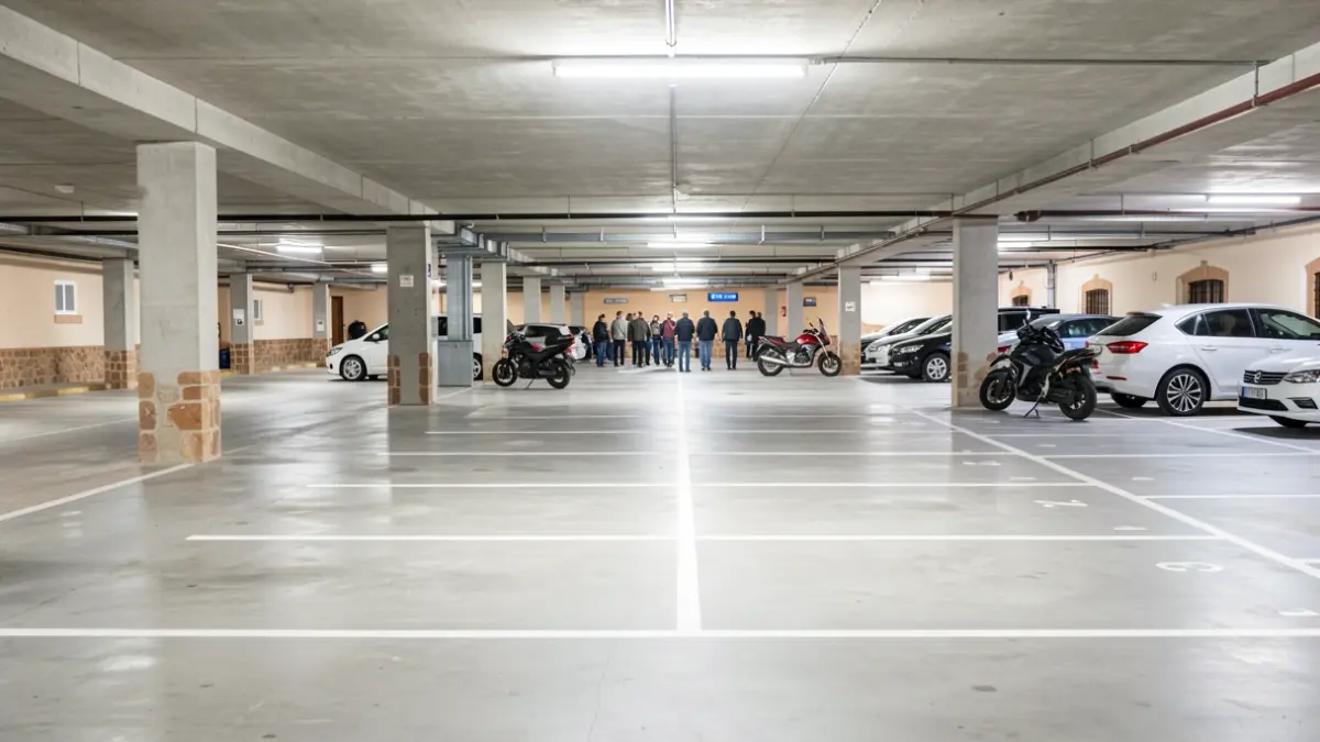 Generic image of a modern underground parking garage in Cádiz.
