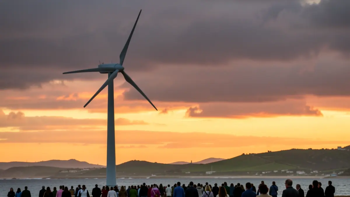 Lone wind turbine at sunset on the Andalusian coast.