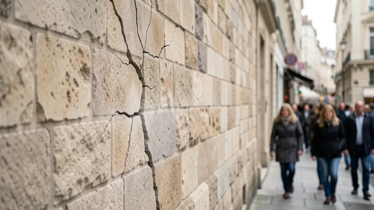 Cracked stone wall with a tremor effect.