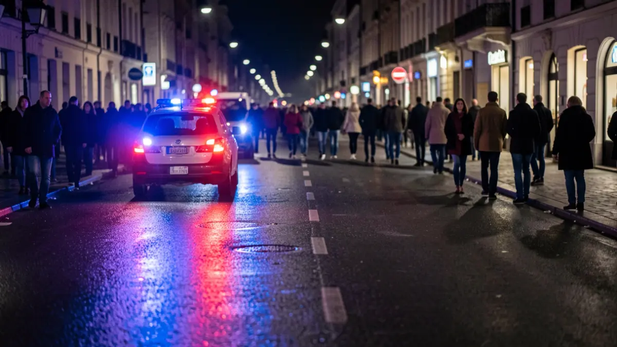 Generic image of police emergency lights reflecting on wet asphalt at night.