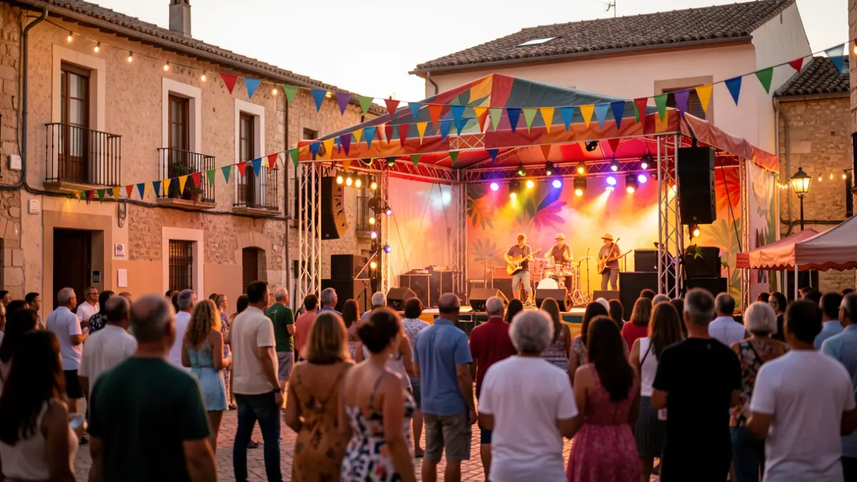 Scene of an outdoor summer cultural event in an Andalusian town.