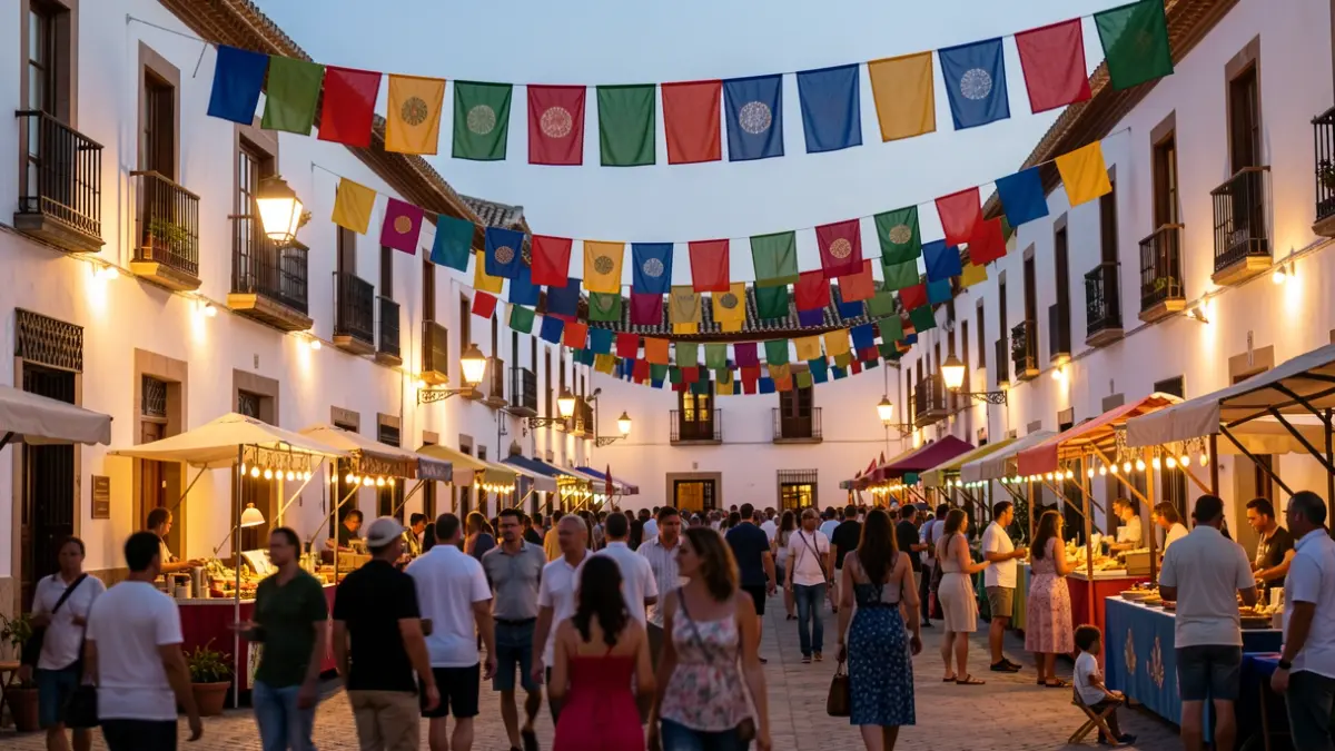 Generic image of an Andalusian town celebrating a summer event at dusk.