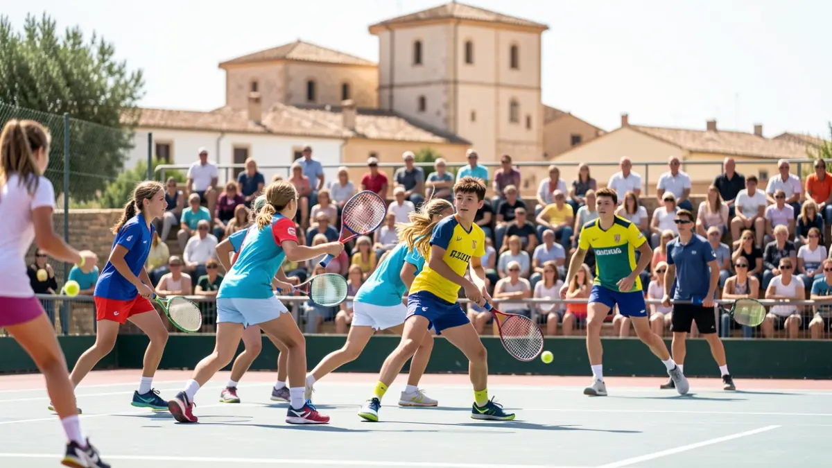 Imagen de jóvenes jugadores de frontenis en acción durante el Open Nacional Infantil y Cadete en Torredelcampo.