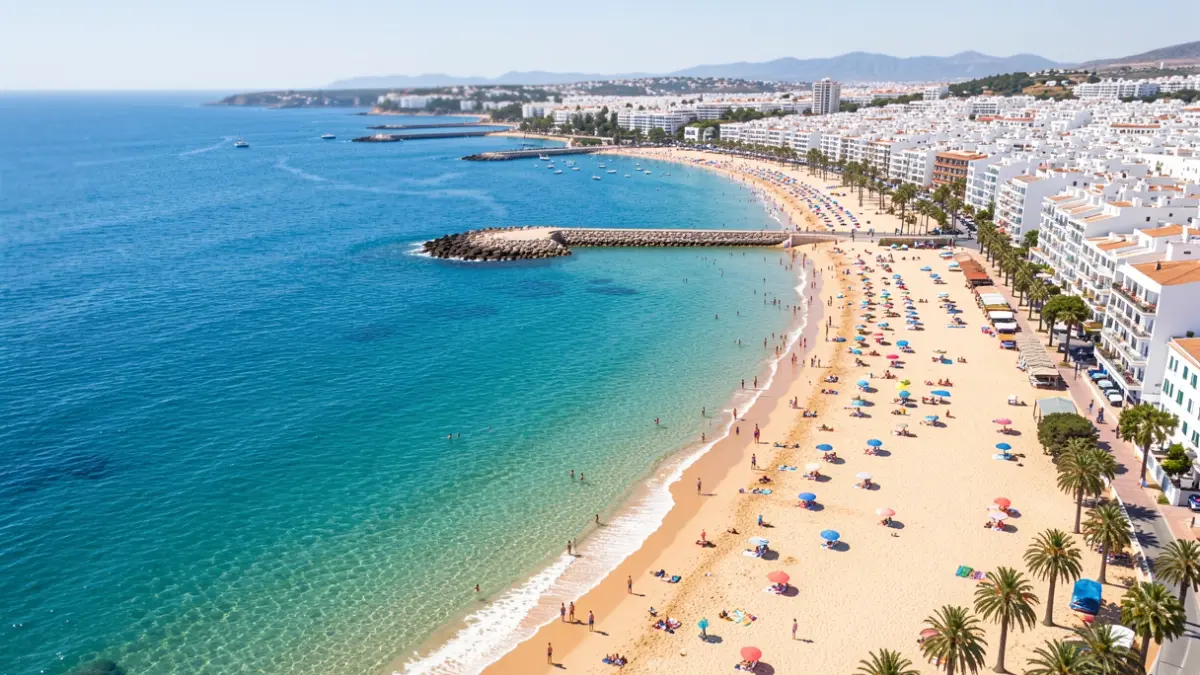 Aerial view of the Torremolinos coast with beaches and the Mediterranean Sea.