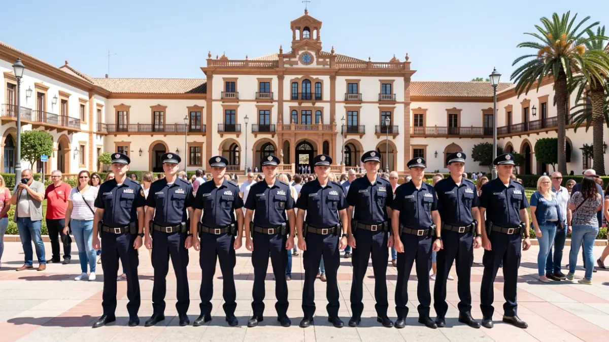 Once nuevos agentes de la Policía Local de Torremolinos toman posesión de su cargo frente al Ayuntamiento.