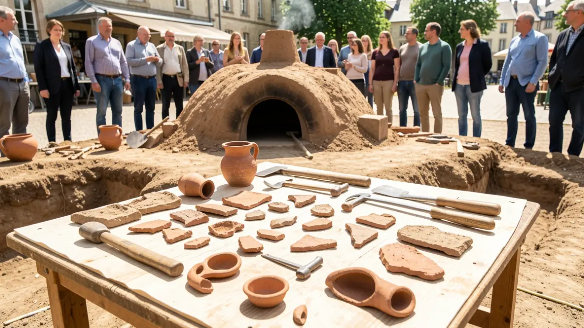 Recreación de un horno de cerámica antiguo en un yacimiento arqueológico.