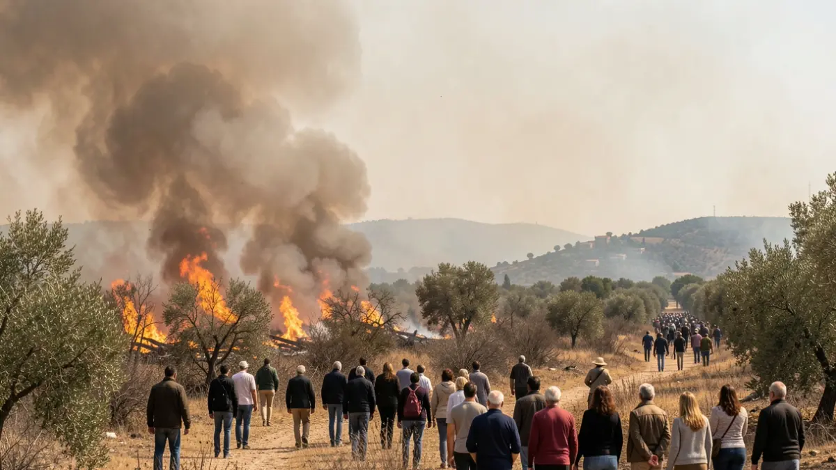 Generic image of a wildfire in a Mediterranean landscape with dense smoke.