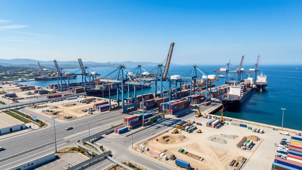 Aerial view of a container terminal expansion in the Port of Algeciras.