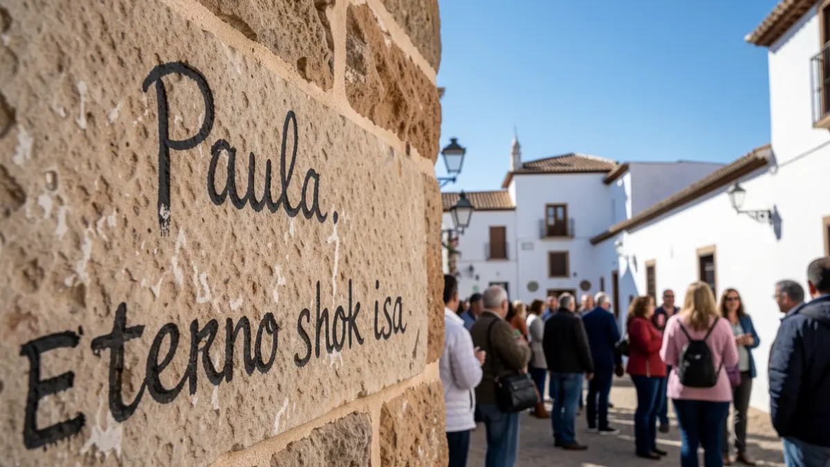 Pared de piedra histórica con pintadas en Granada.