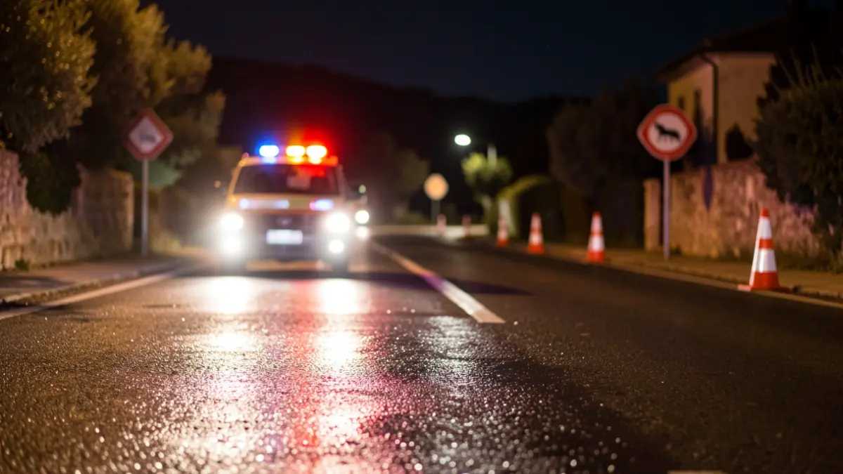 Generic image of emergency lights on a road at night.
