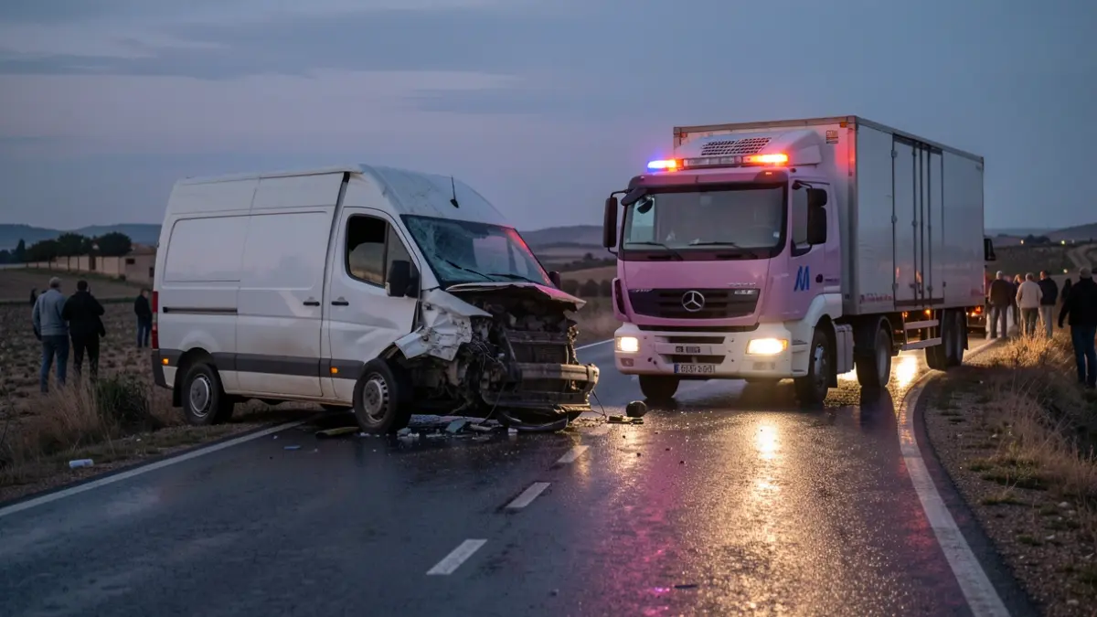 Generic image of the A-384 road in the Sierra de Cádiz after a frontal collision between a truck and a van.
