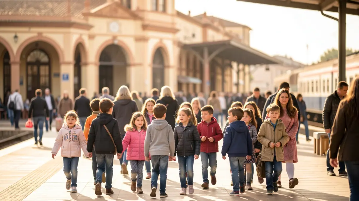 Generic image of a group of people arriving at a train station.