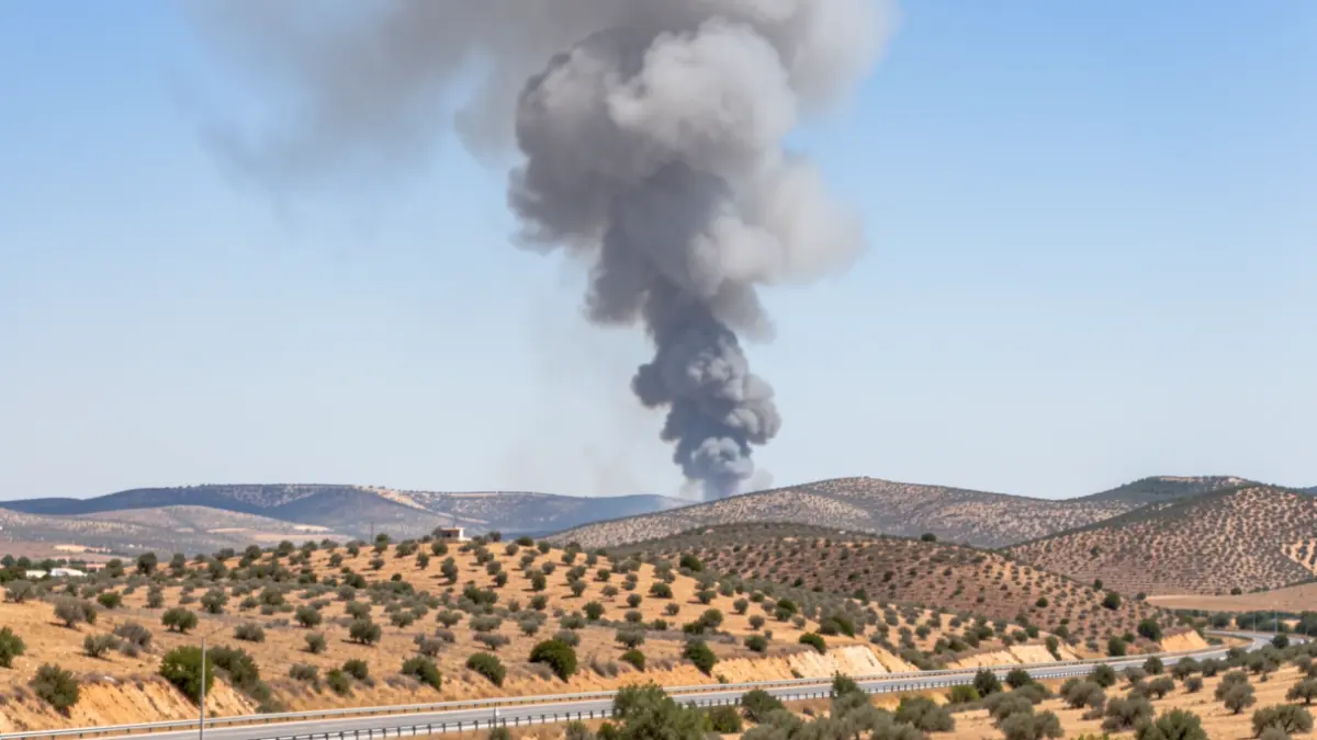 Smoke column rising above a hillside near the highway in Estepona.