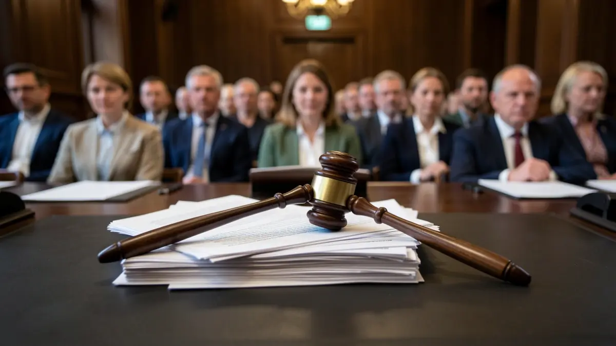 Generic image of a judge's gavel on legal documents in an office.