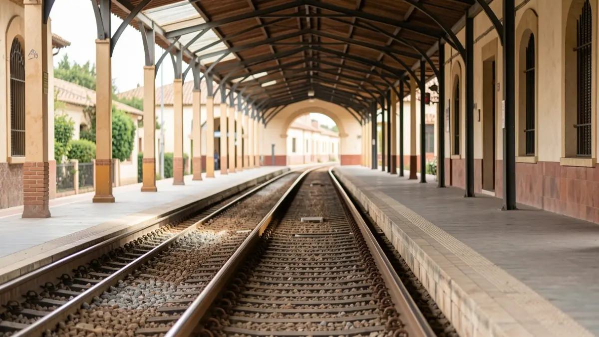 Generic image of an empty train station with tracks.
