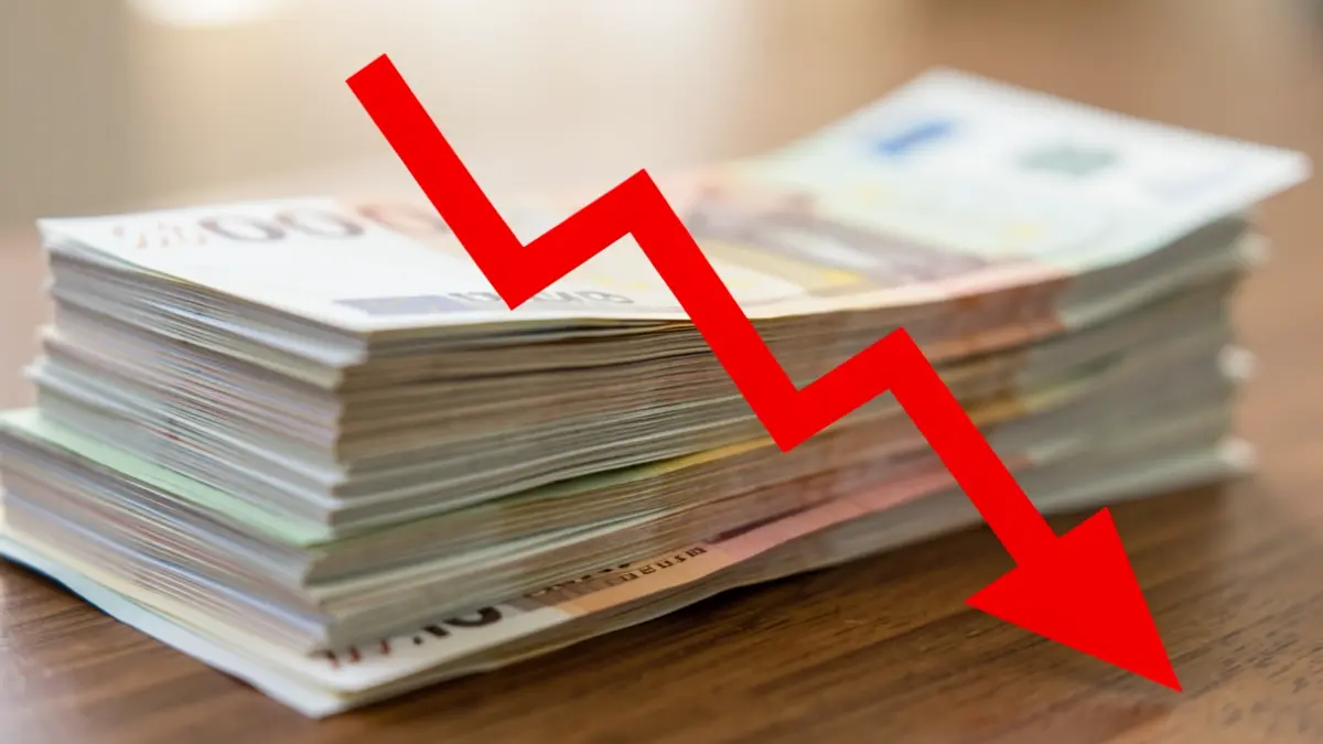Imagen genérica de dinero con un gráfico de déficit.
