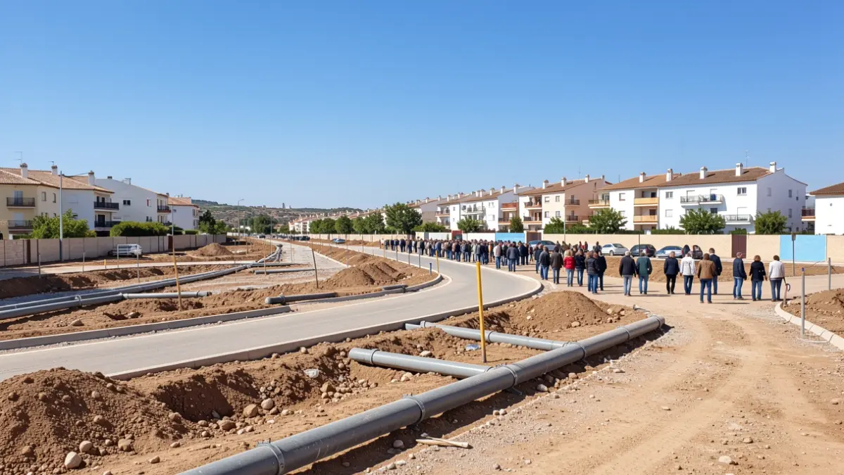 Zona de desarrollo residencial PERI NS-1 en Las Navas del Selpillar con obras de urbanización pendientes.