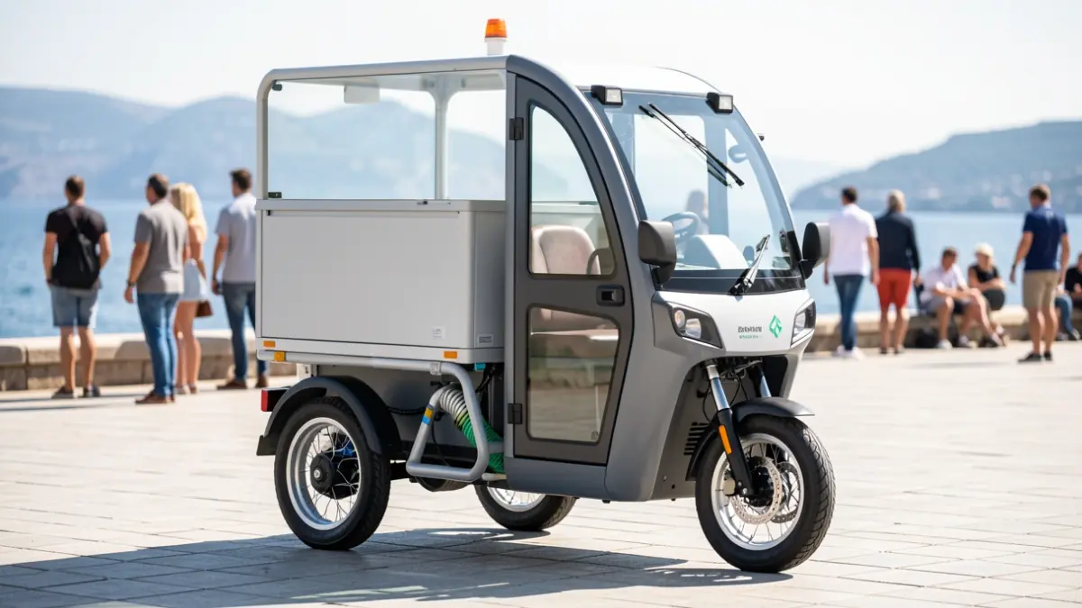 Electric cleaning bicycle on the promenade of Torre del Mar.