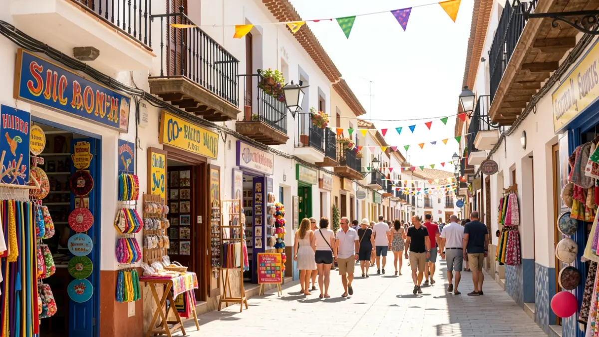 Generic image of a commercial street in an Andalusian town during summer.