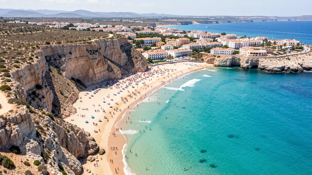 Vista aérea de la costa de Almería con playas y pueblos.