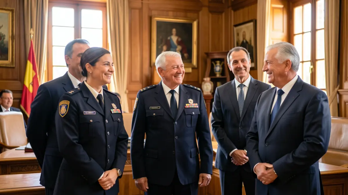 Imagen de los tres nuevos agentes de la Policía Local de Vícar junto al alcalde y otros funcionarios.