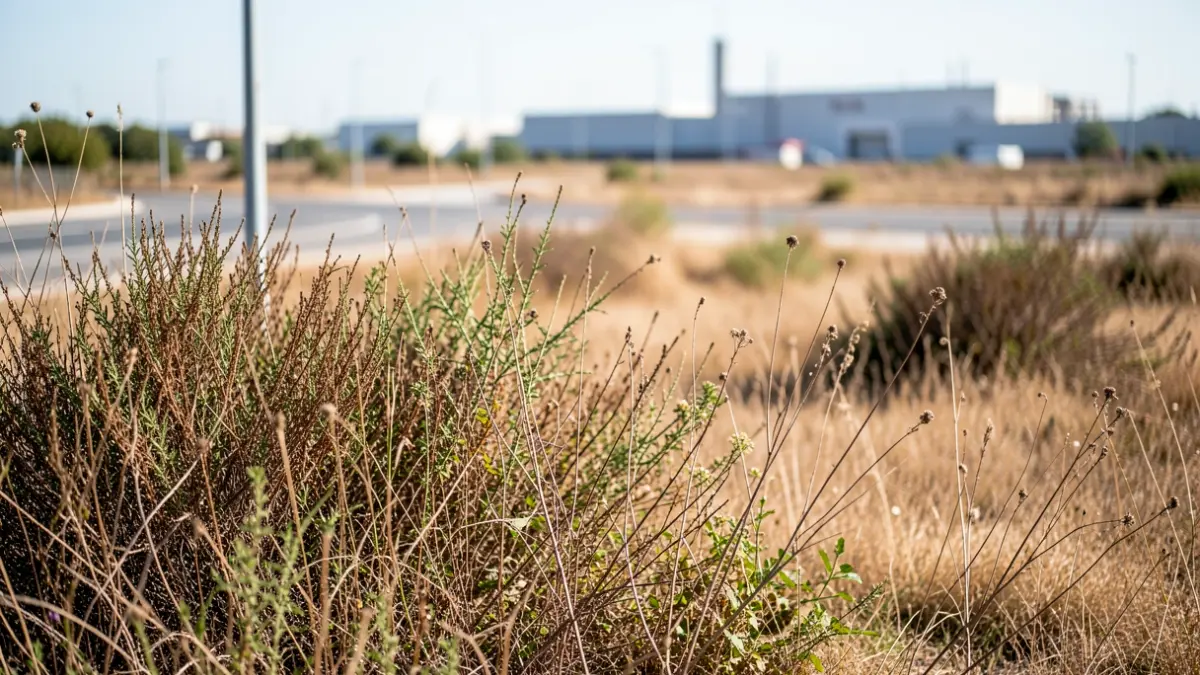 Imagen genérica de vegetación seca en zona industrial.