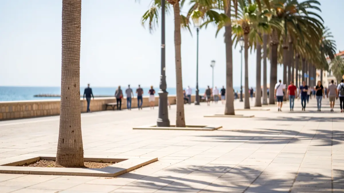 Promenade with empty tree pits in an urban area of Cádiz.