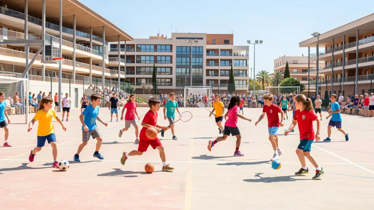 Children and young people participating in sports activities at a municipal sports center.