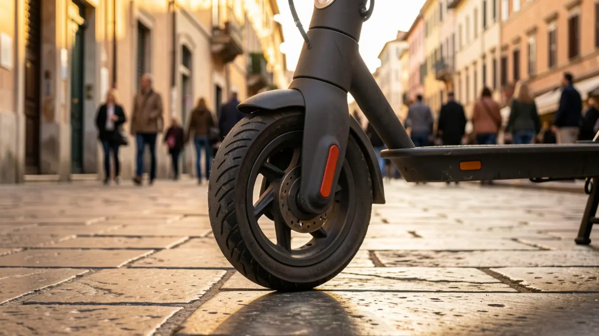 Imagen genérica de un patinete eléctrico aparcado en una calle.