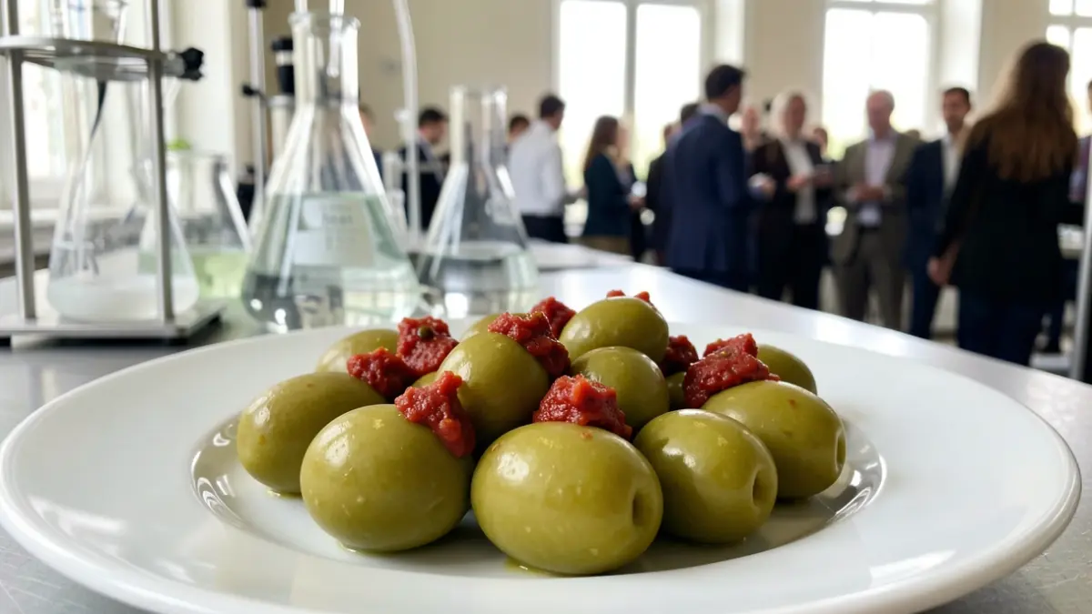 Stuffed olives with pepper paste, low in salt and enriched with minerals.