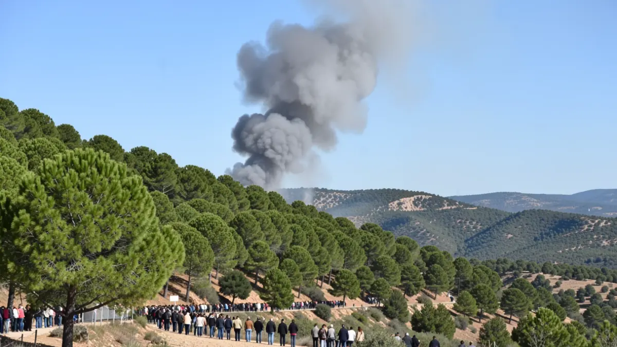 Imagen genérica de una columna de humo elevándose sobre una ladera de pinos en Andalucía.