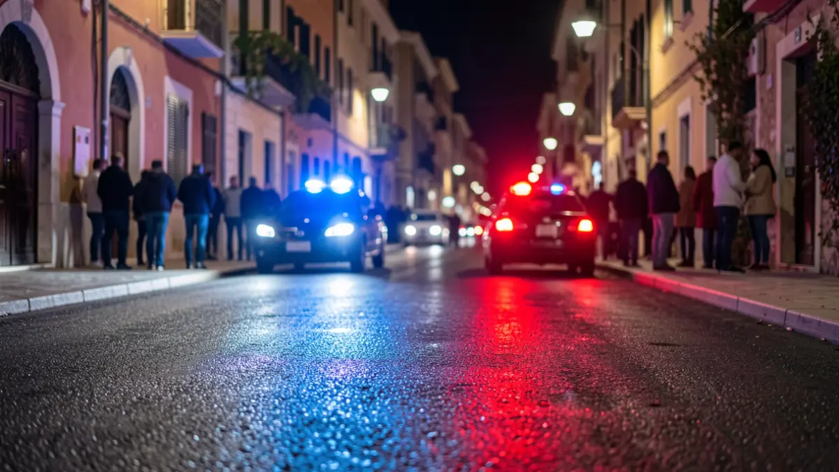 Imagen genérica de luces de emergencia policiales reflejando en el asfalto mojado por la noche.