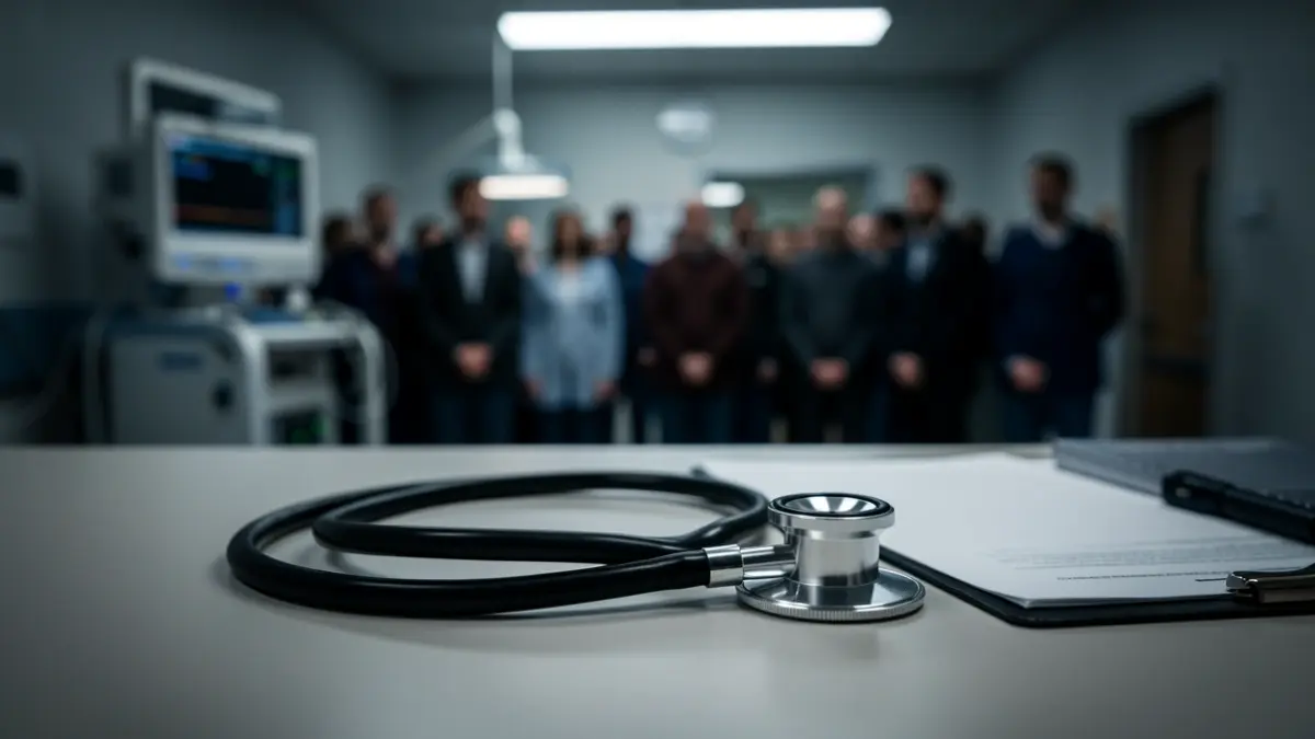 Doctor's stethoscope on a desk in an emergency room.