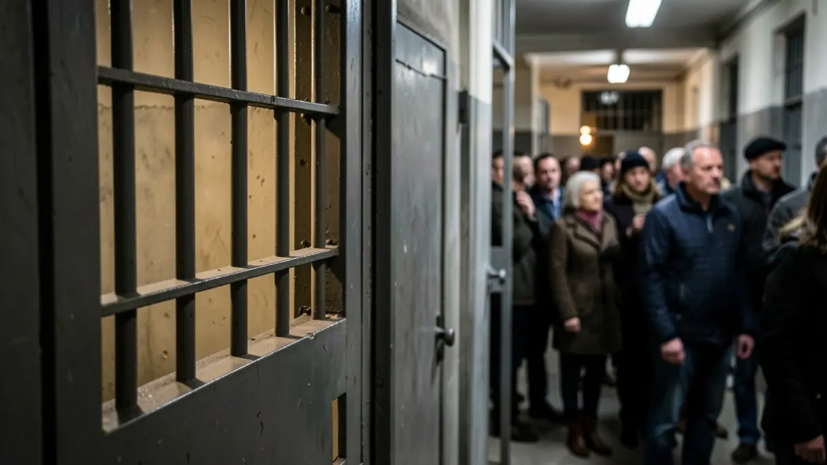 Image of a prison cell door with bars and a window.