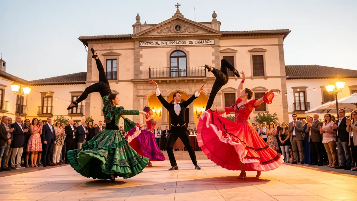 The 'Alboroto' show, a fusion of circus and flamenco, performed in front of the Camarón Interpretation Center in San Fernando.