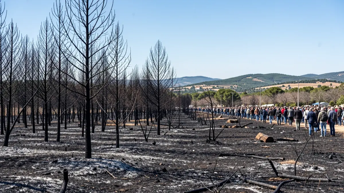 Burned landscape in Aznalcóllar after the forest fire.