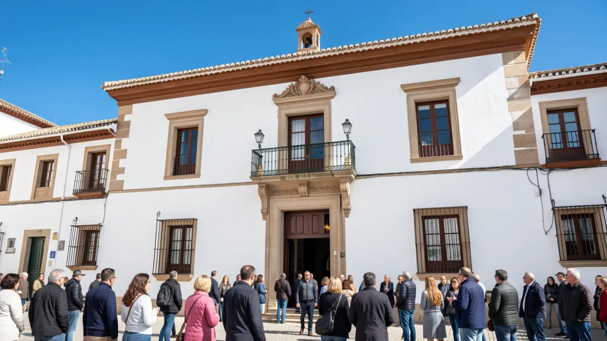 Facade of an Andalusian town hall with a balcony.