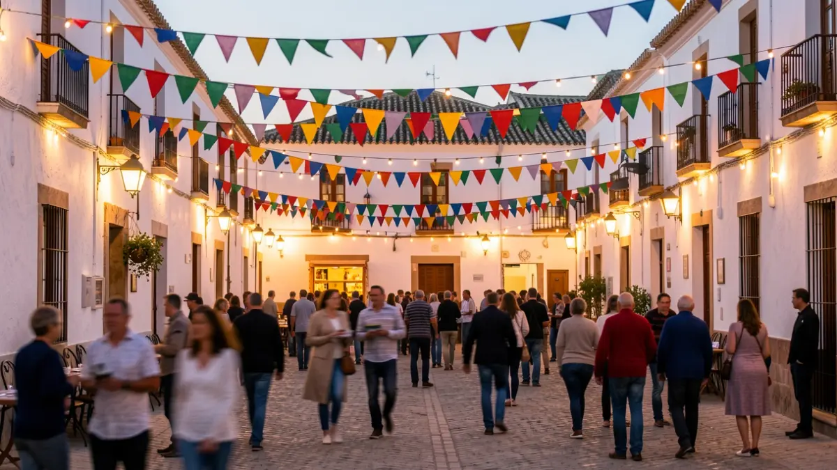 Imagen genérica de una plaza de pueblo andaluz decorada para una feria.
