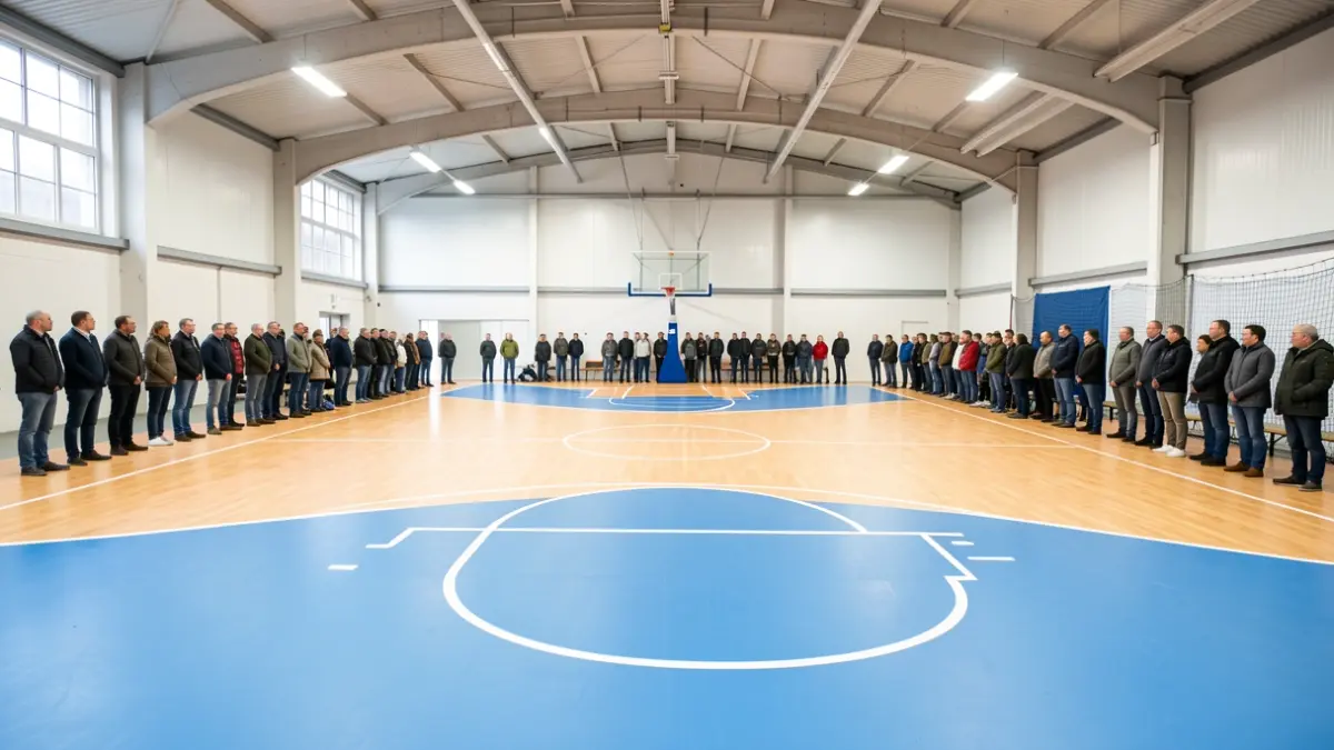 Generic image of the interior of a sports pavilion with a newly painted court.